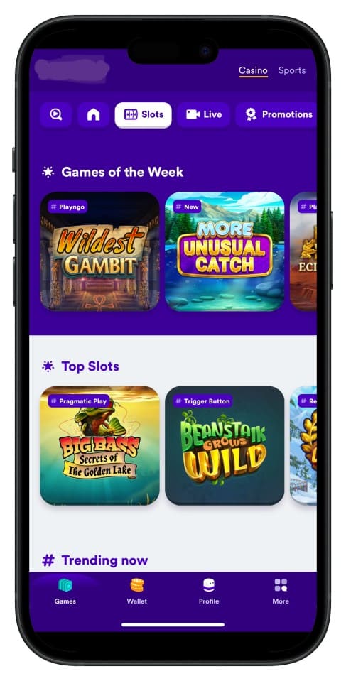 Screenshot showing bdt222 App interface with intuitive menus and game choices